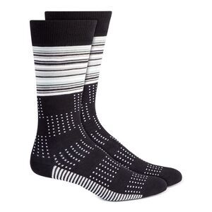 ALFATECH BY ALFANI Mens Black Striipe Dot Dress Crew Socks 7-12